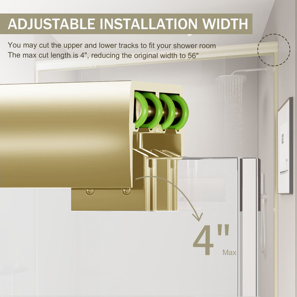 Double Sliding Shower Door, Semi-Frameless Bypass Bathroom Sliding Door With 1/4" (6 Mm) Tempered Glass For Walk-In Shower
