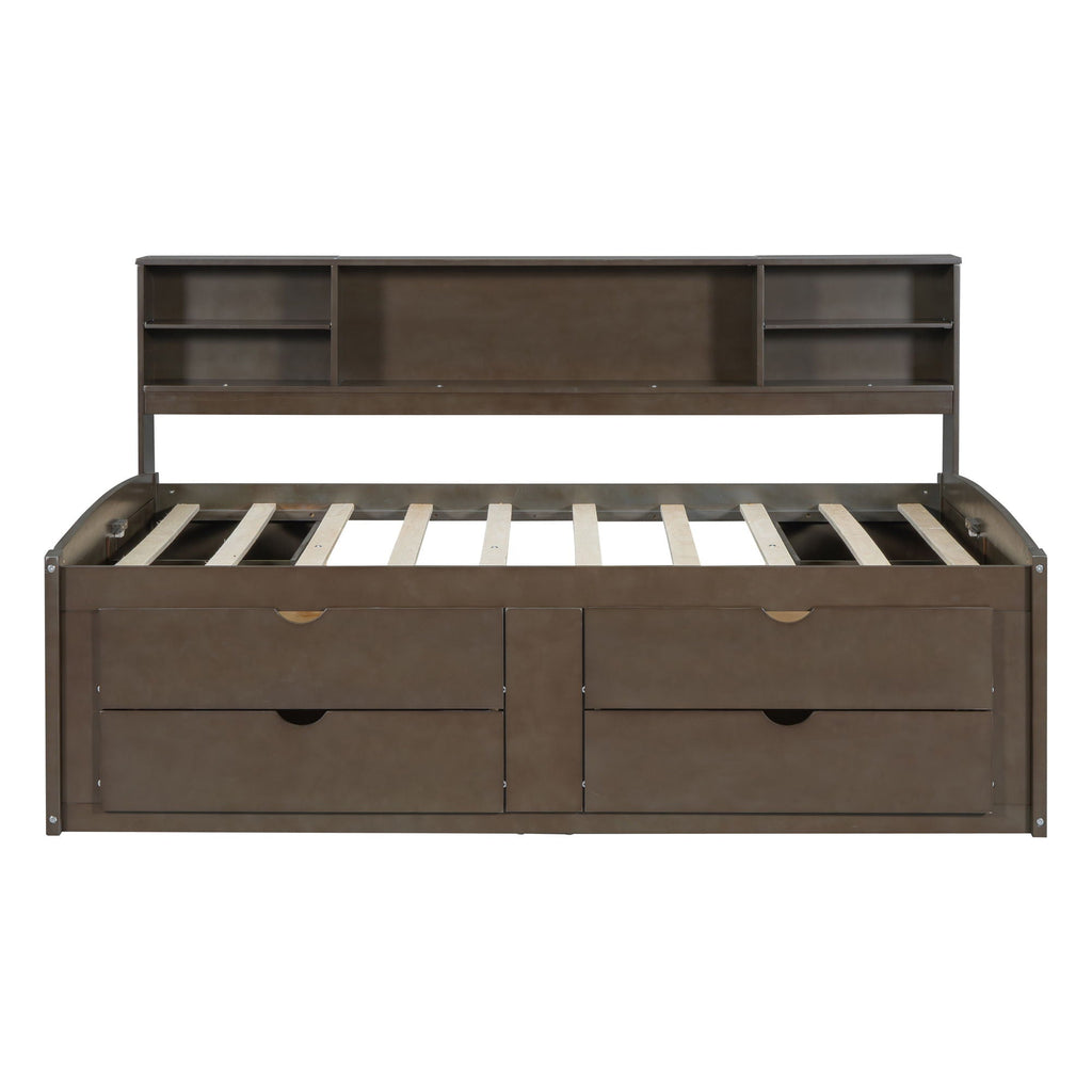 Daybed With 2 Bedside Cabinets, Upper Shelves And 4 Drawers
