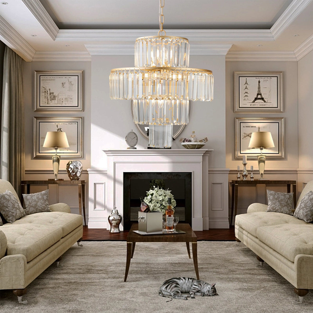 20' Modern Crystal Chandelier with Gold Finish