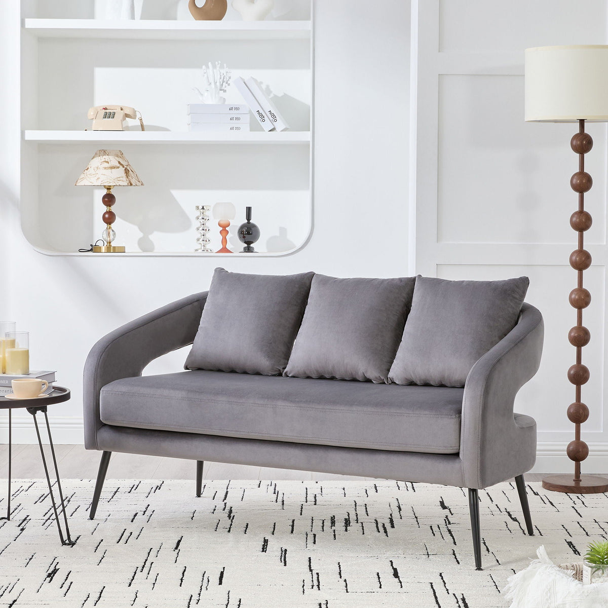 Open Back Loveseat Settee With 3 Pillows