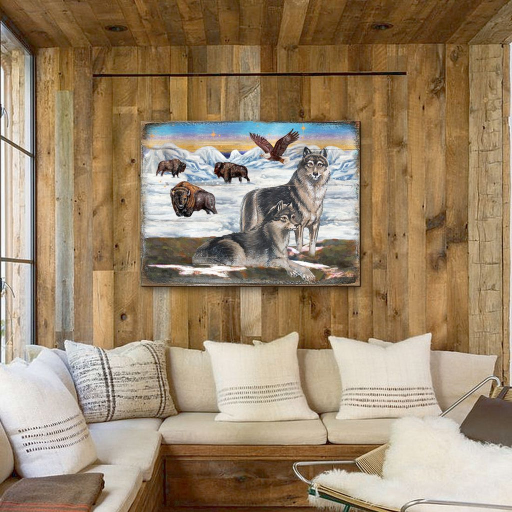 Winter Wolves Art Wooden Wall Art by Nature Wonders - Nature Wildlife Decor  - 95222B