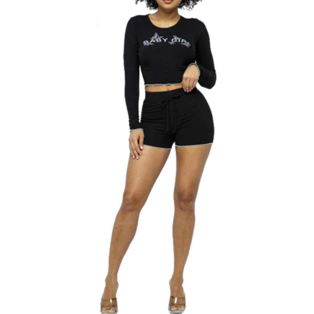 BABY GIRL PRINT RIBBED SHORT SET