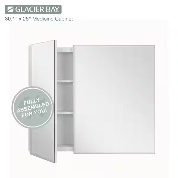 Open Box Glacier Bay 30 in. W x 26 in. H Rectangular Wood Composite Medicine Cabinet with Mirror