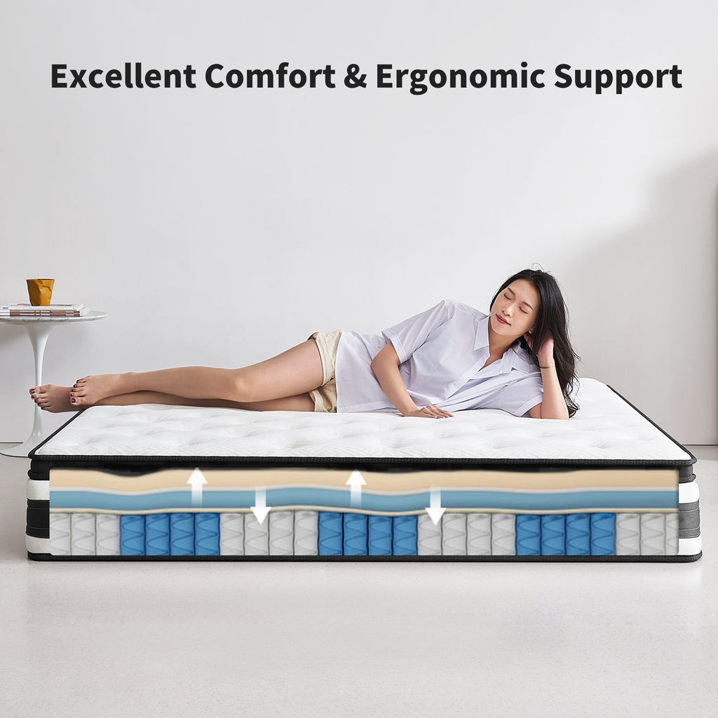 Full Size Hybrid Mattress Breathable Cool Knitted Fabric Cover