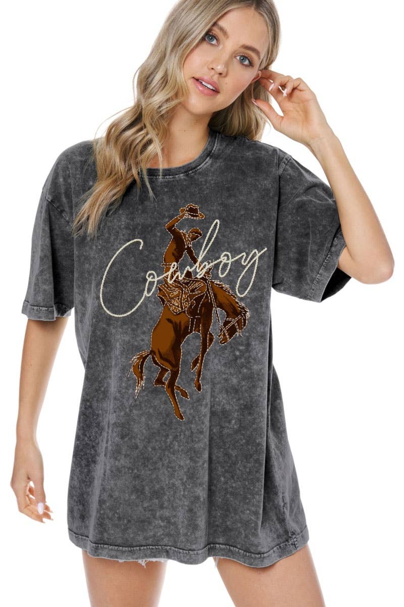 PUFF' Cowboy Western Graphic S/S Washed Boyfriend Tee
