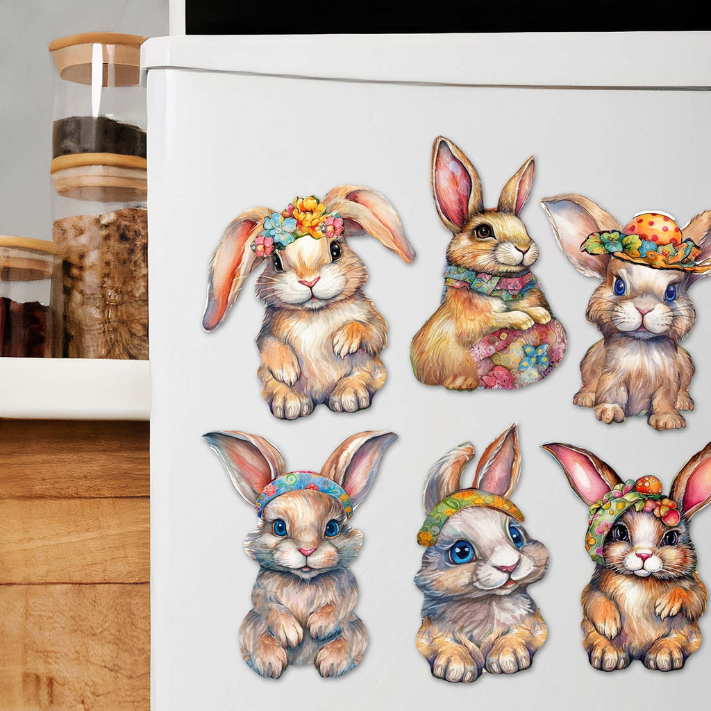 Easter Bunnies Eco Wood Magnets Set of 6 by G. Debrekht - Easter Decor - 8090042G-S6