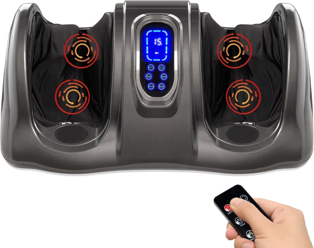 Shiatsu Foot Massager for Pain Relief, Plantar Fasciitis, Neuropathy, Blood Circulation, Remote Control W/Compact Design - Gray