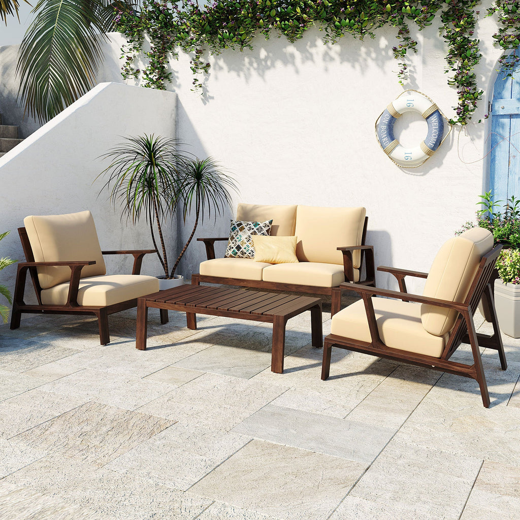 4 Pieces Outdoor Sofa Set with Cushions and Coffee Table