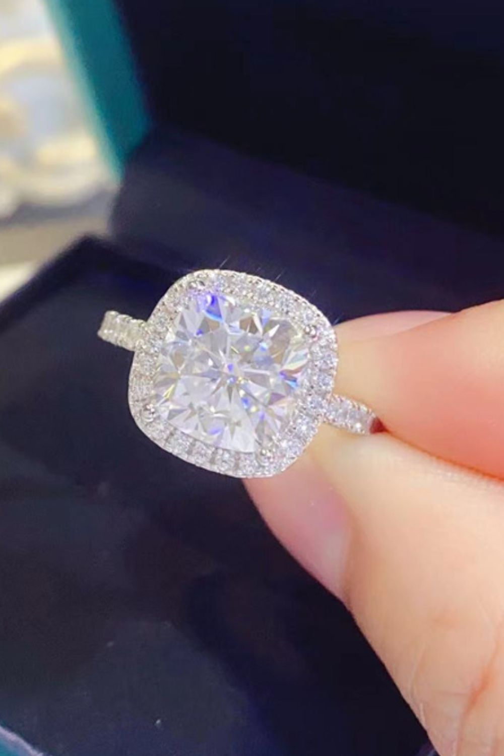 3 Carat Cushion-Cut Sparkala™ Platinum Over Pure Sterling Silver Square Ring