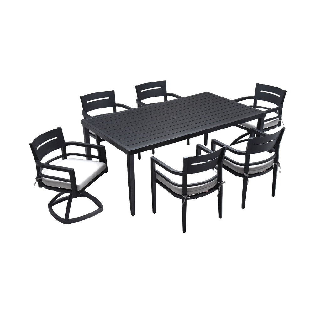 Outdoor Modern Dining Set, Chairs Sunbrella Cushioned And Dining Table With Umbrella Hole