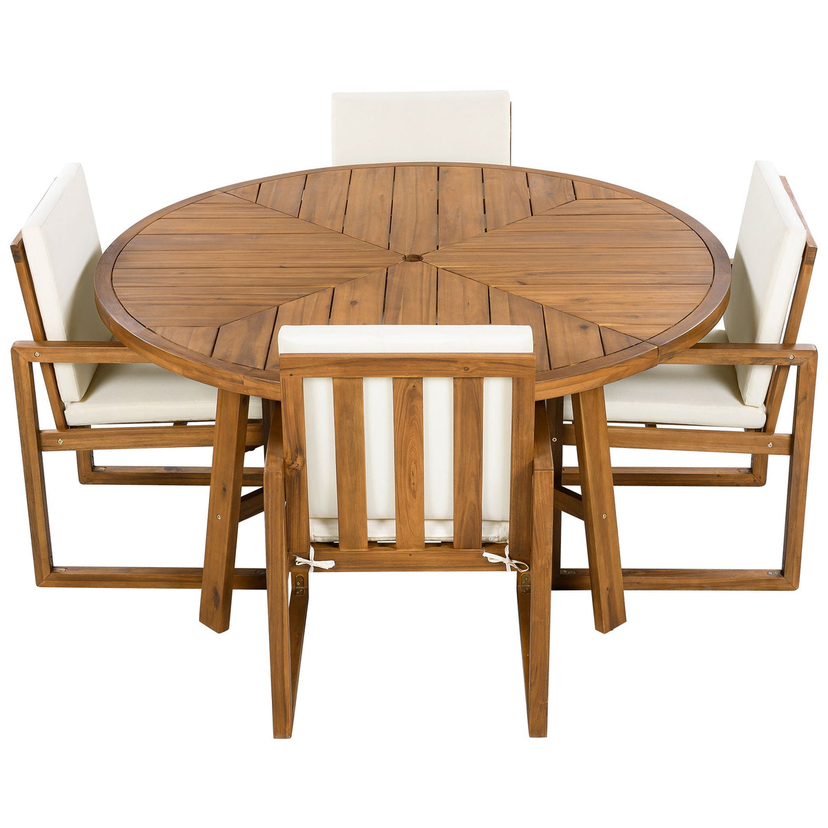 5 Piece Outdoor Patio Dining Set With 4 Armchairs And Table - Beige