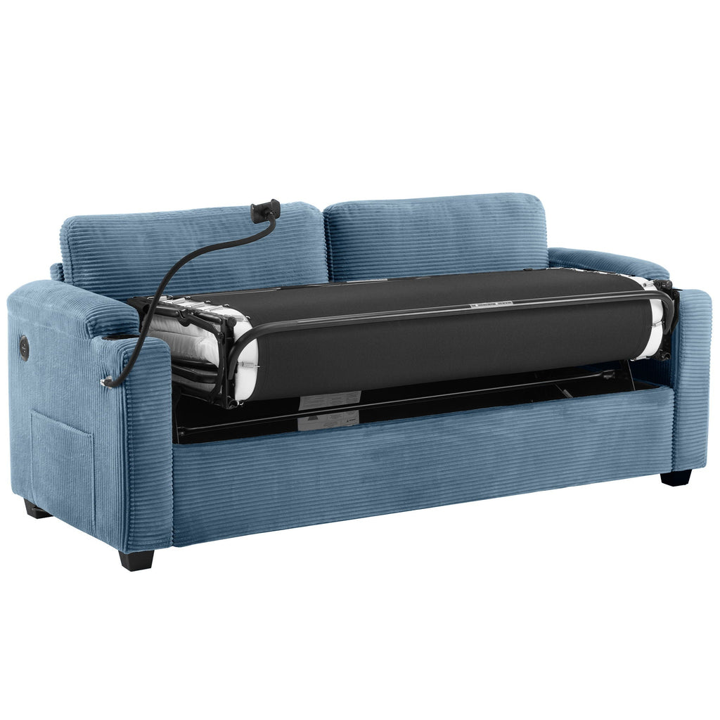 Sleeper Sofa Loveseat Sofa With Full Size Mattress, 2 USB Ports, 2 Cup Holders, 2 Side Pockets And Phone Holder