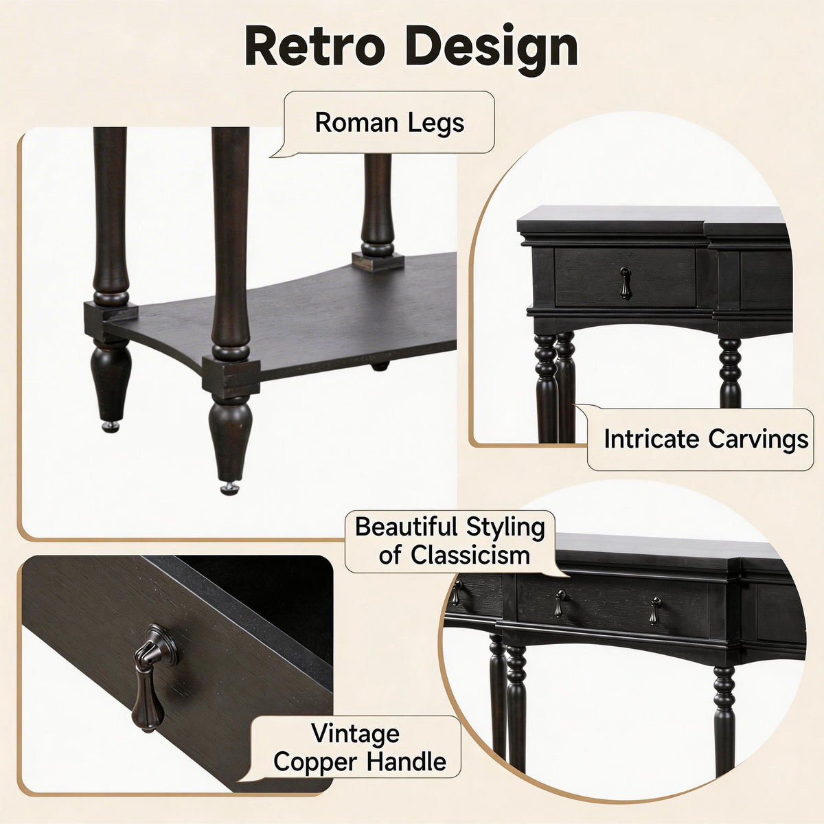 Retro Console Table With 3 Soft Close Drawers