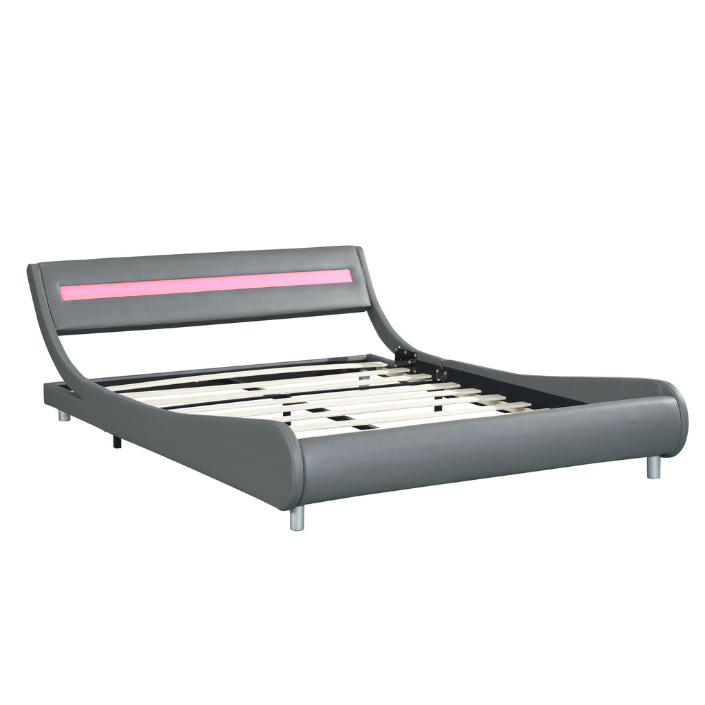 Queen Size Upholstered Platform Bed Frame with LED Lighting