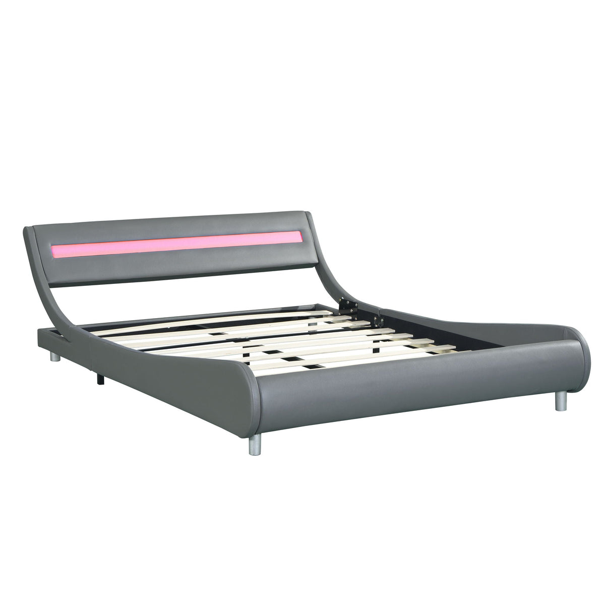 Queen Size Upholstered Platform Bed Frame with LED Lighting