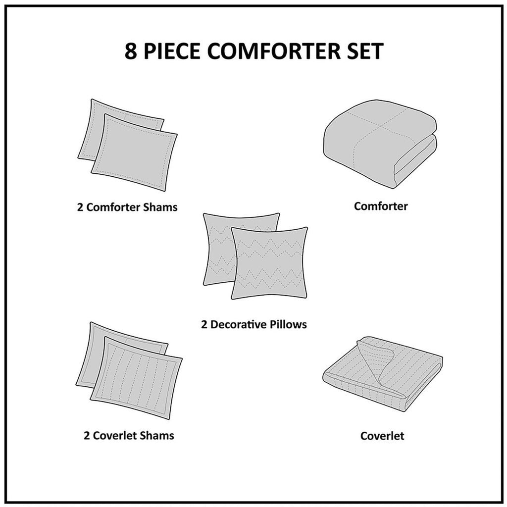 8 Piece Printed Seersucker Comforter and Quilt Set Collection Aqua Full/Queen