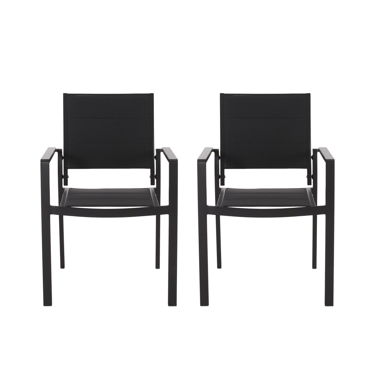 Baird Outdoor Mesh and Aluminum Dining Chairs - Black
