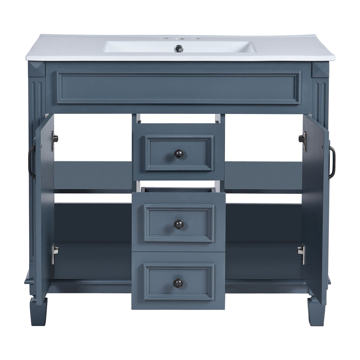 36" Bathroom Vanity With Ceramic Sink and Soft-Close Doors - Blue