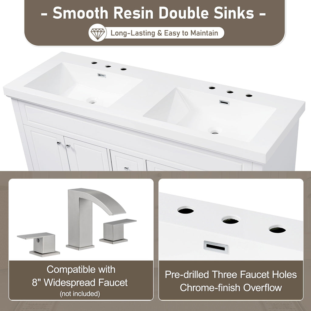 Bathroom Vanity With Double Sinks, 3 Drawers & 4 Doors - White