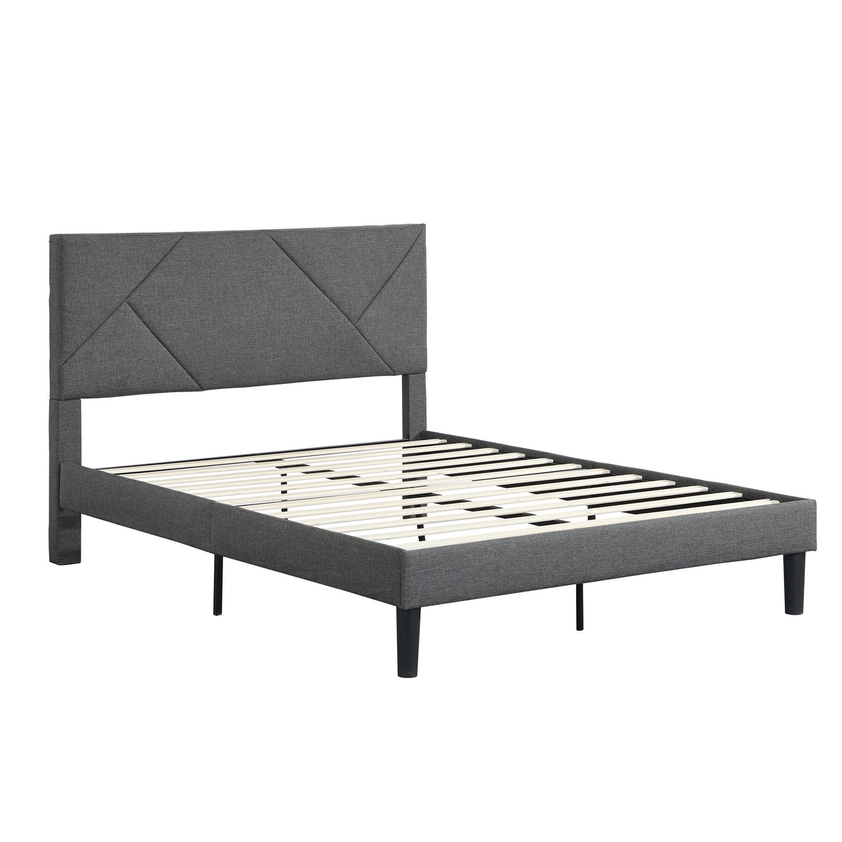 Upholstered Platform Bed Frame With Headboard, Wood Slat Support