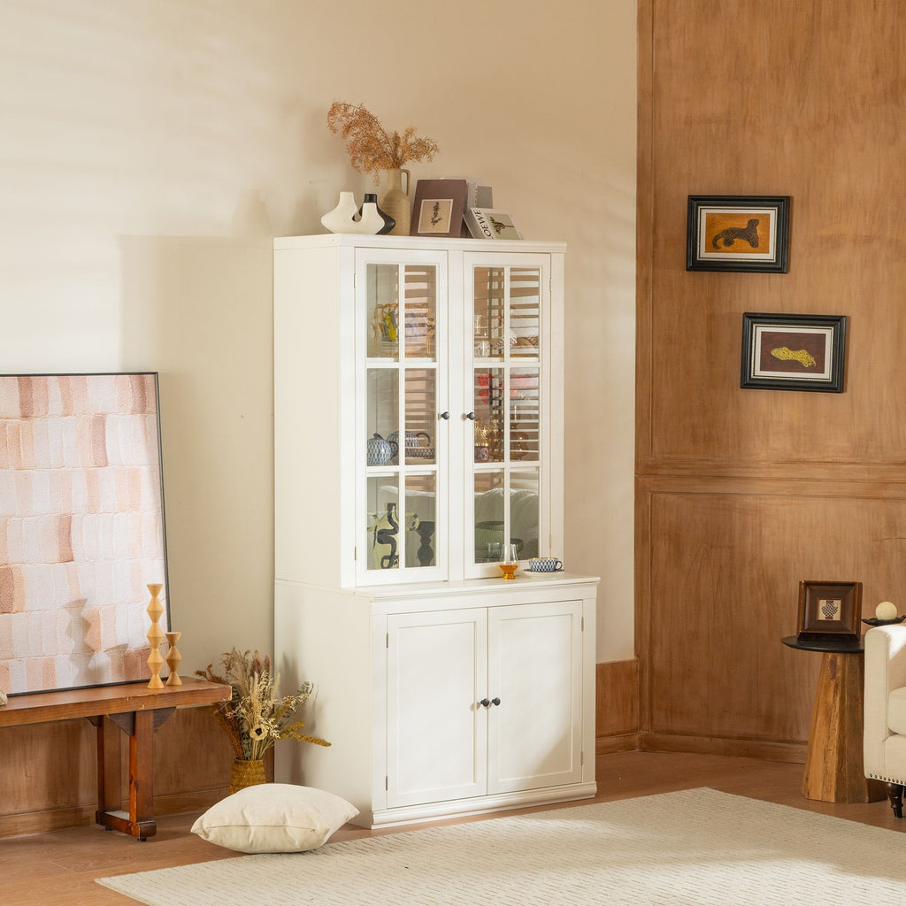 Retro Style Hutch Cabinet With Glass Door, China Cabinet For Home