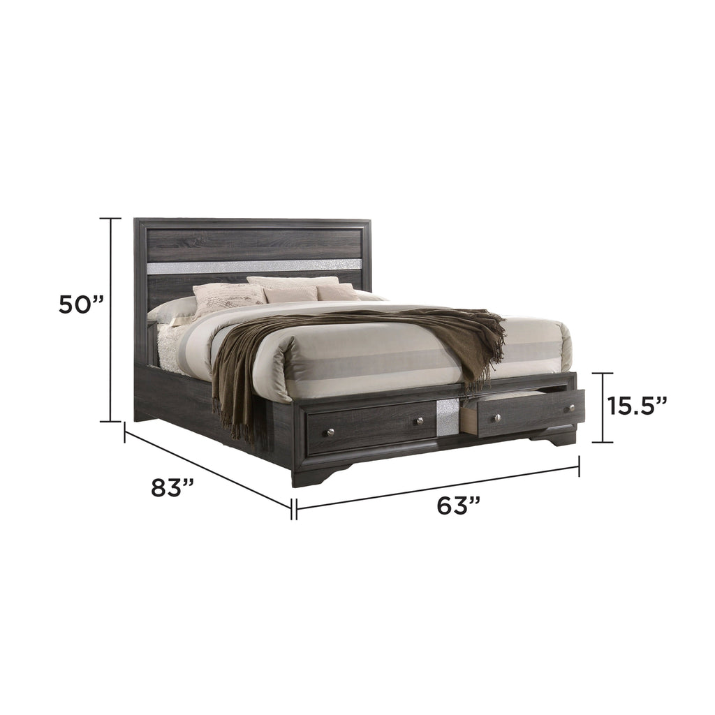 Traditional Queen 5 Piece Storage Bedroom Set in Gray Wood