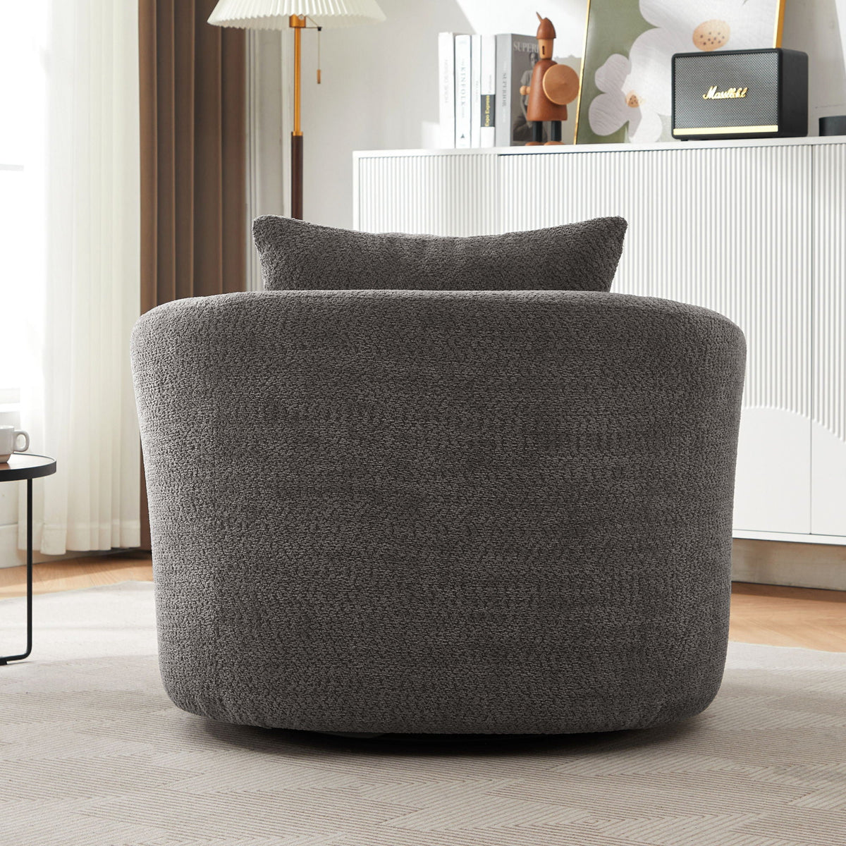 360° Swivel Barrel Sofa Chair With Throw Pillow, Upholstered Accent Chair