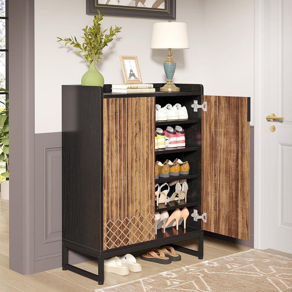 5 Tier Shoe Cabinet With Doors, Compact Entryway Storage Organizer