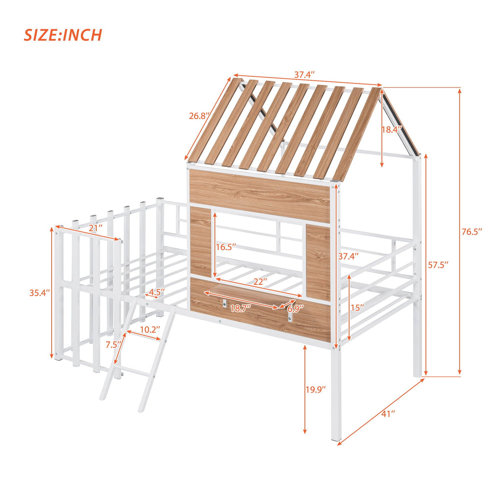 Loft Bed With Roof, Window, Guardrail, Ladder