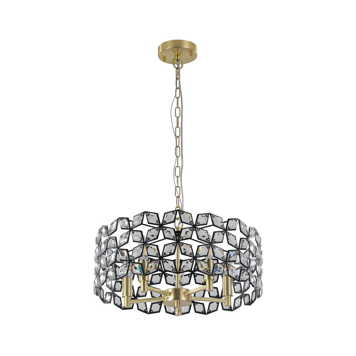 19" Geometric Crystal and Black Gold Round Pendant Chandelier