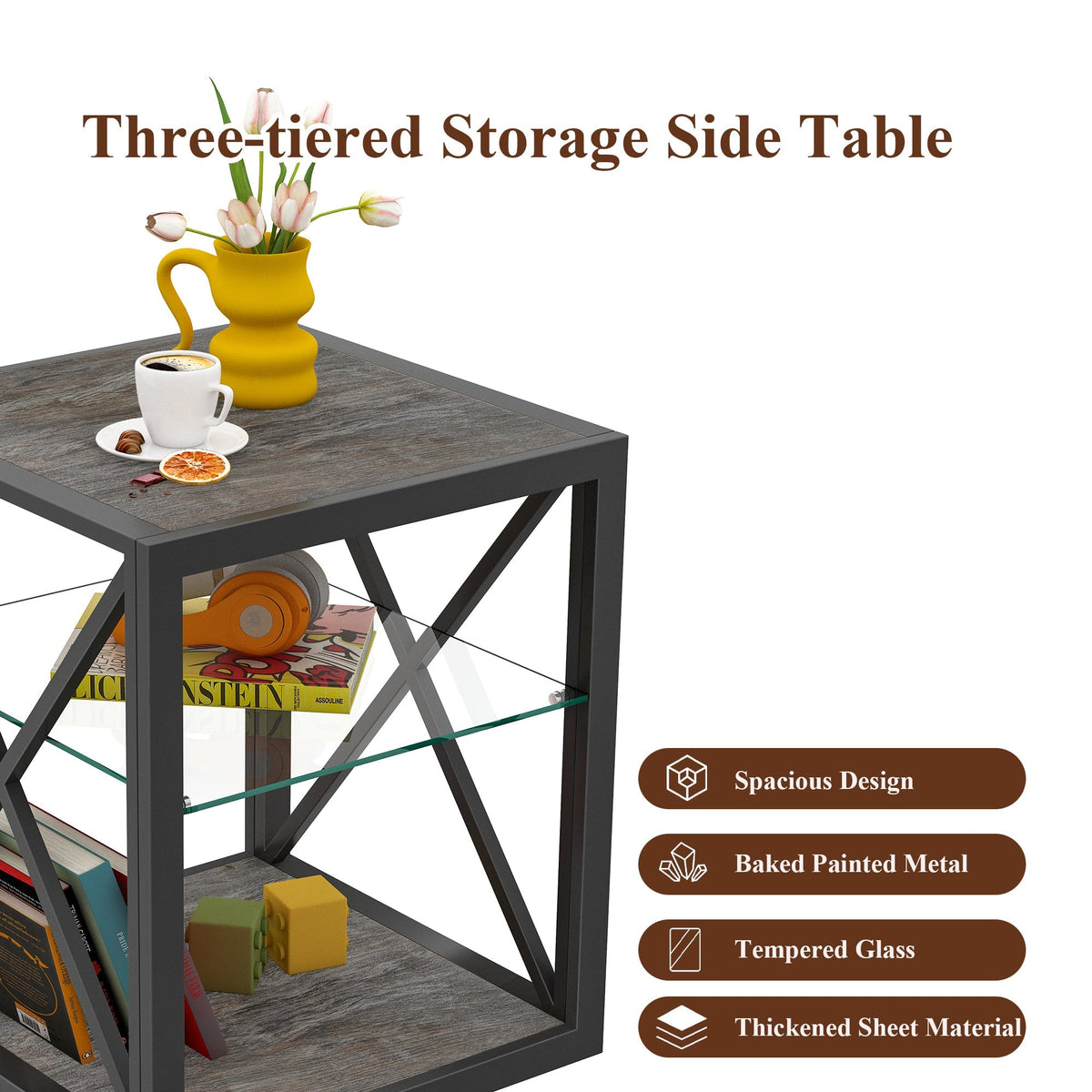 Set of 2 Modern End Tables for Bedroom & Living Room