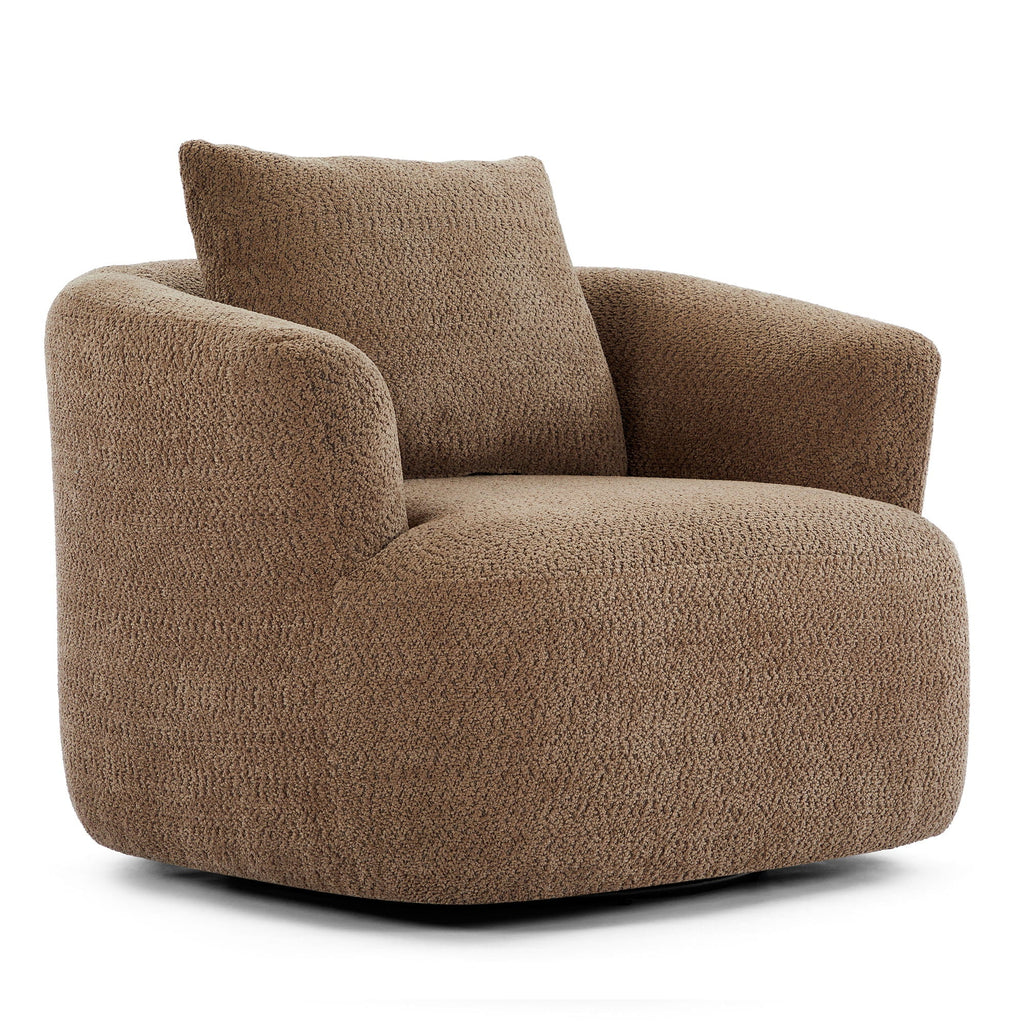 360° Swivel Barrel Sofa Chair With Throw Pillow, Upholstered Accent Chair