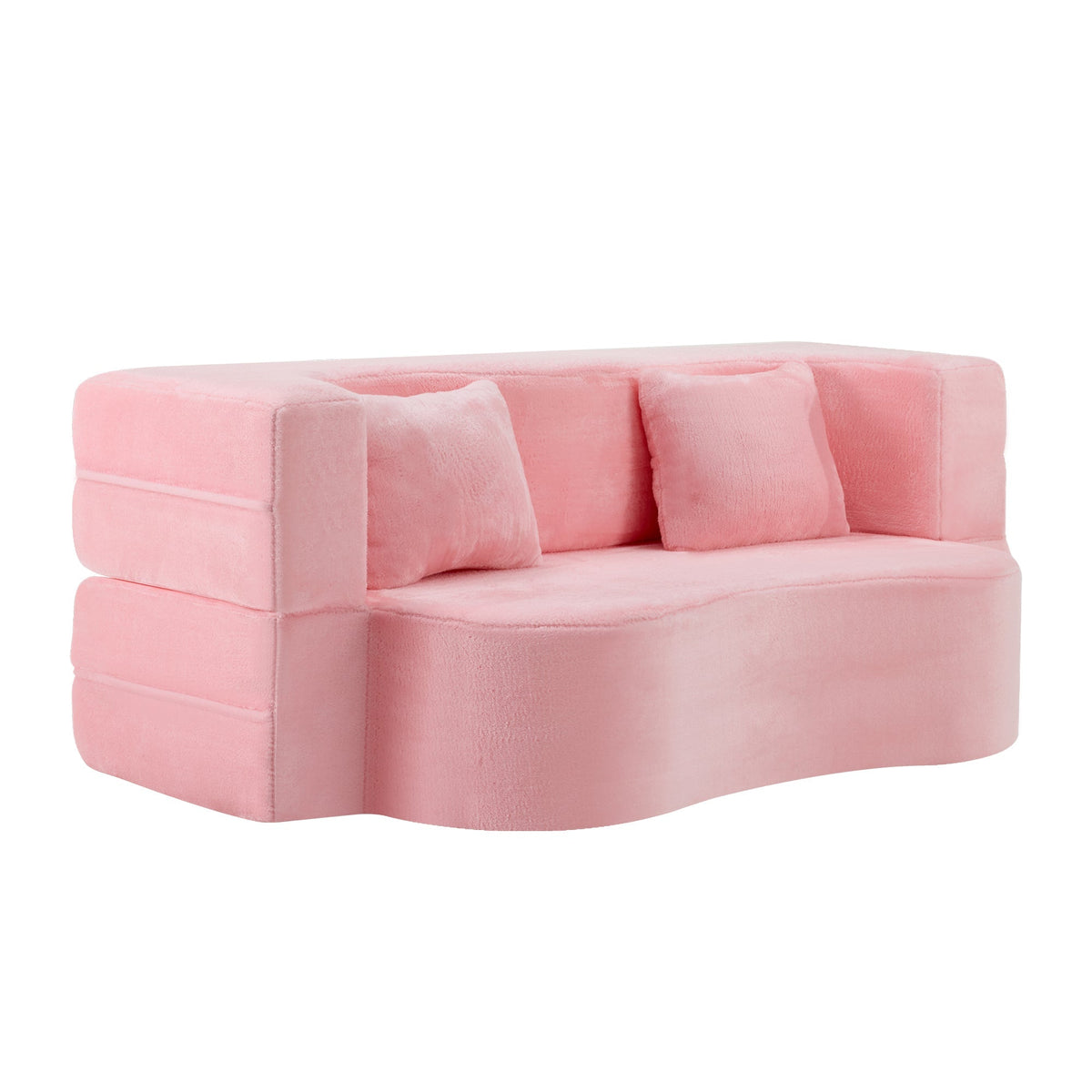 71-Inch Folding Sofa Bed in Pink Chenille with High-Density Foam