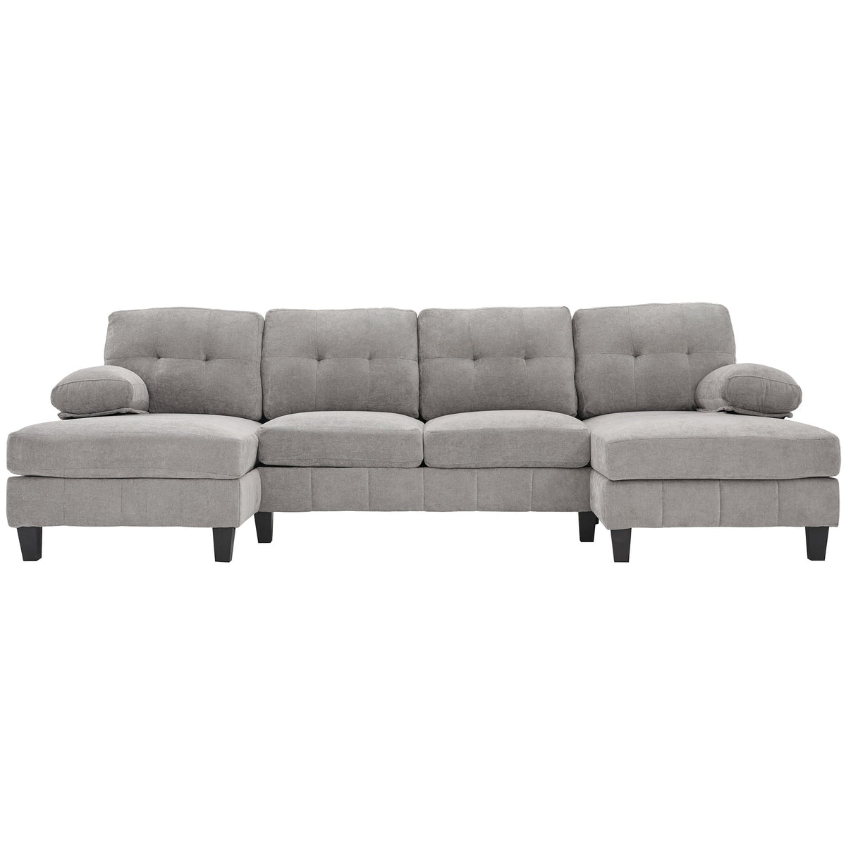 U-Shaped Sectional Sofa 103.5" Fabric Couch With Dual Chaise Lounges, Storage Pockets, Armrest Pillows