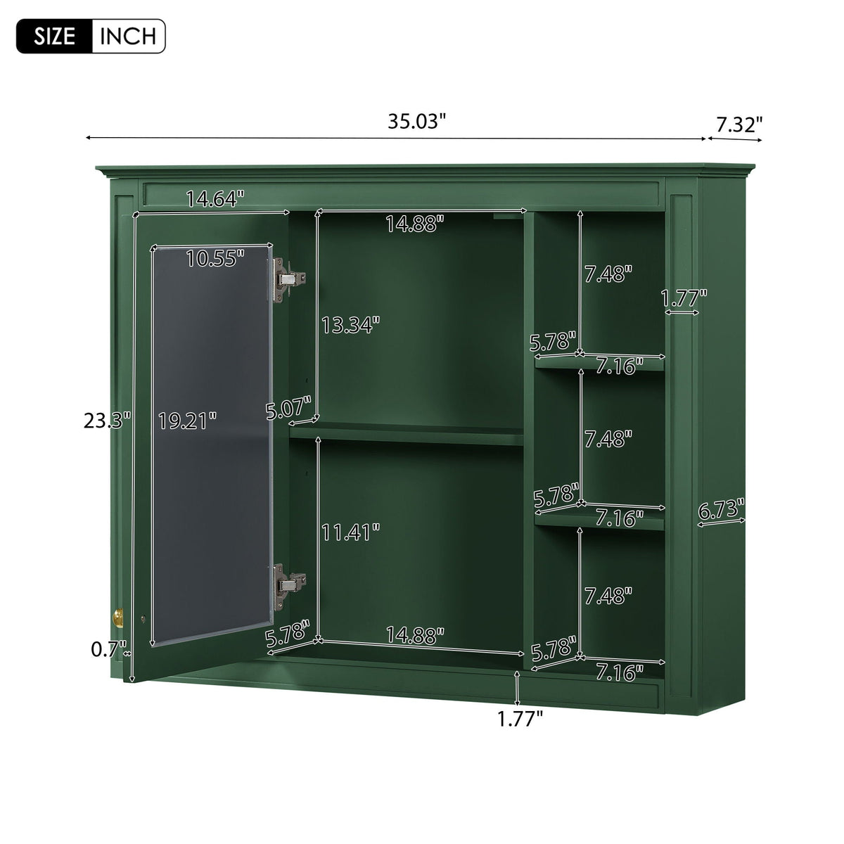 Wall Mounted Medicine Cabinet With Mirror and 6 Open Shelves