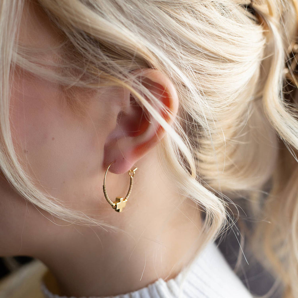 Faithful Cross Earrings-Latte | Beaded Earrings for Women