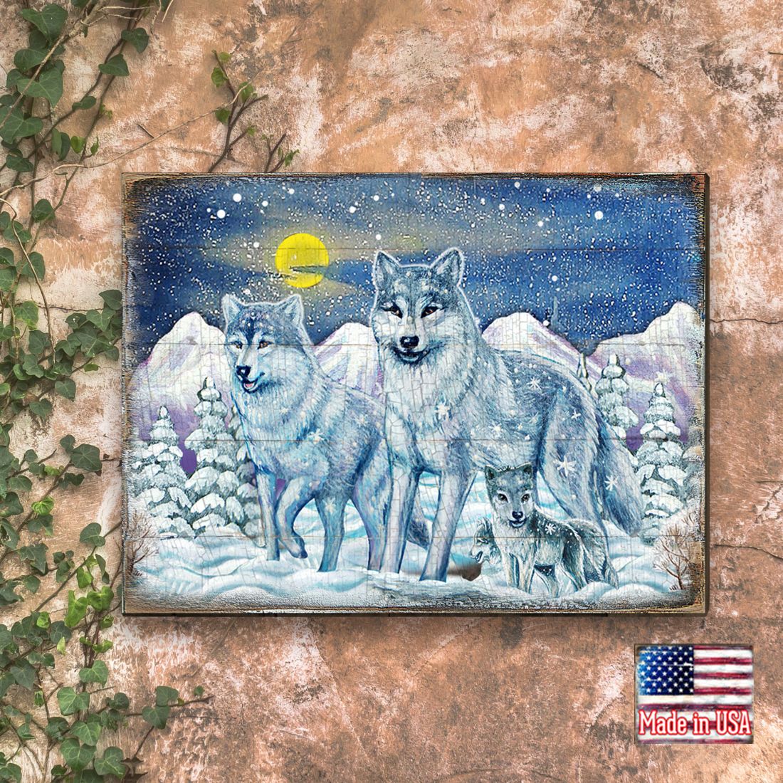 Rustic Wolves Art Wooden Wall Art by Nature Wonders - Nature Wildlife Decor  - 95211B