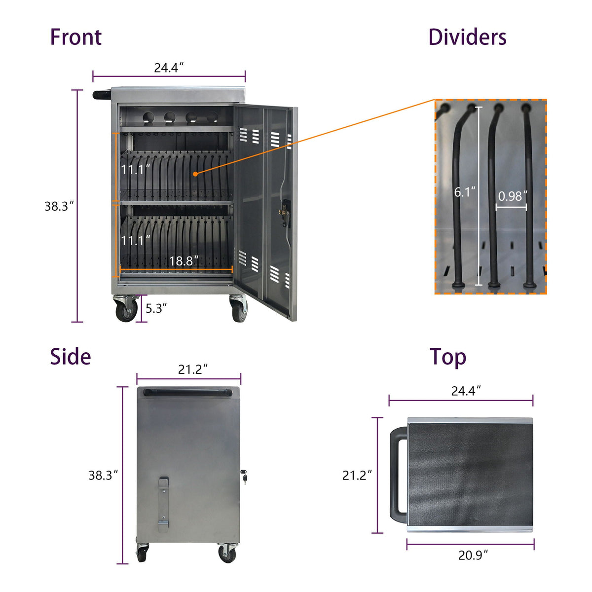 Mobile Charging Cart Station for Chromebook, Tablet and Laptop Computer with Power Strip Included