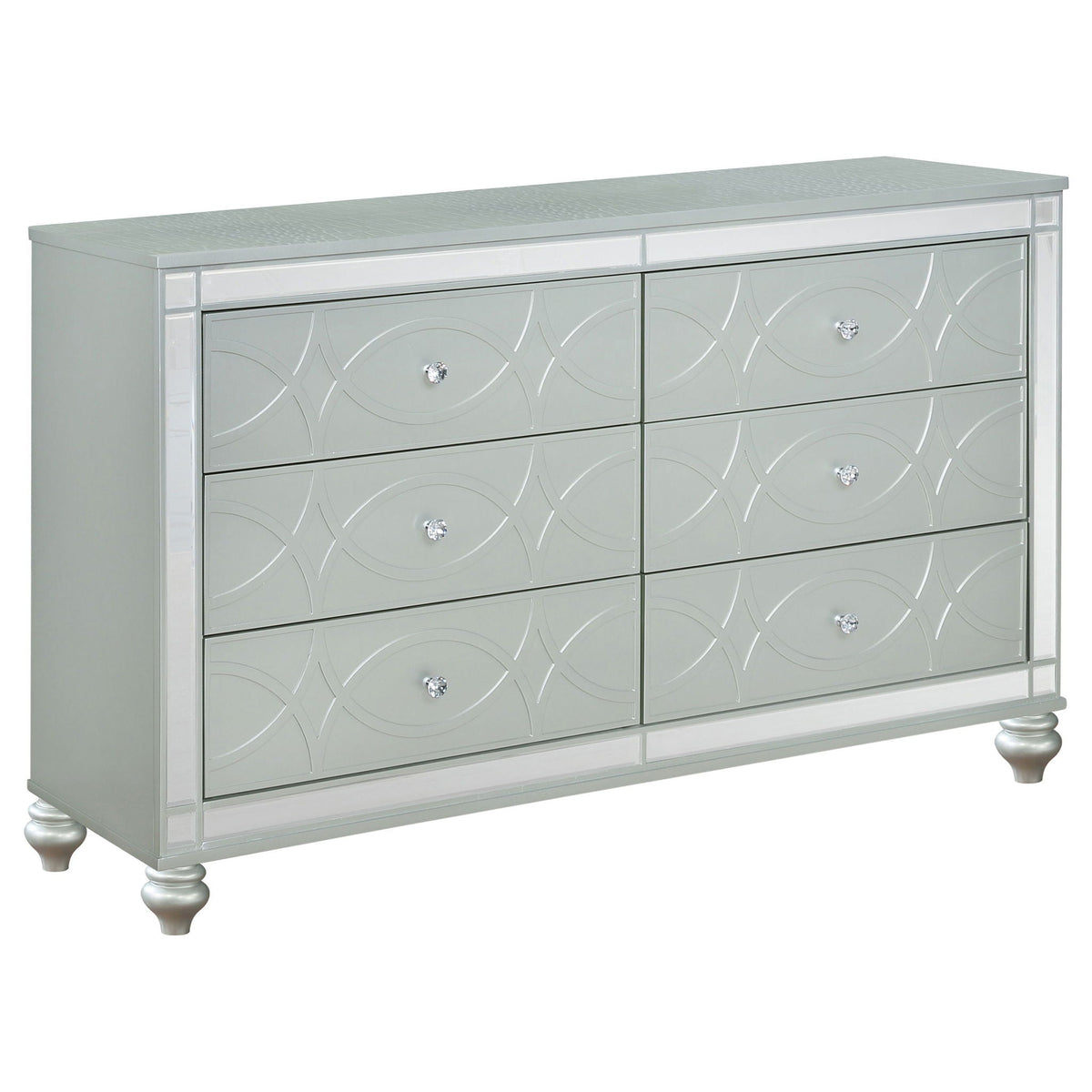 Arabesque - 4 Piece Queen Bedroom Set With LED Headboard - Silver