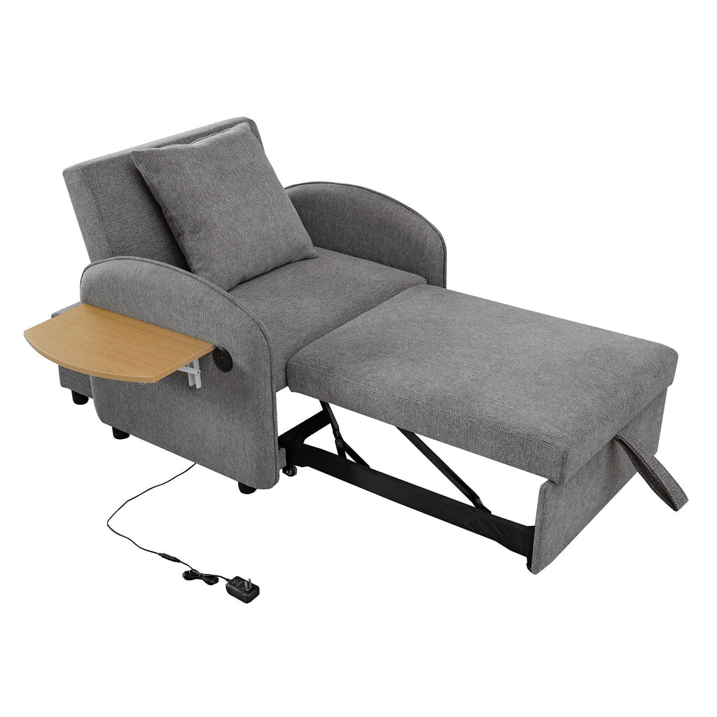 Convertible Single Chair Bed 3 In 1 Sofa With Computer Board And USB Ports - Gray