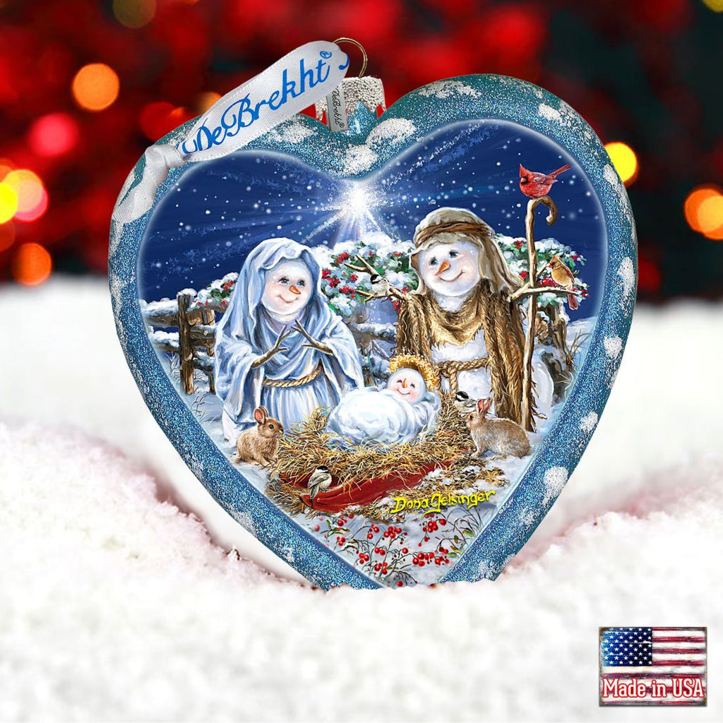 Snow Family Nativity Heart Glass Ornament Limited Edition by D. Gelsinger - Christmas Decor - 738-102-DG