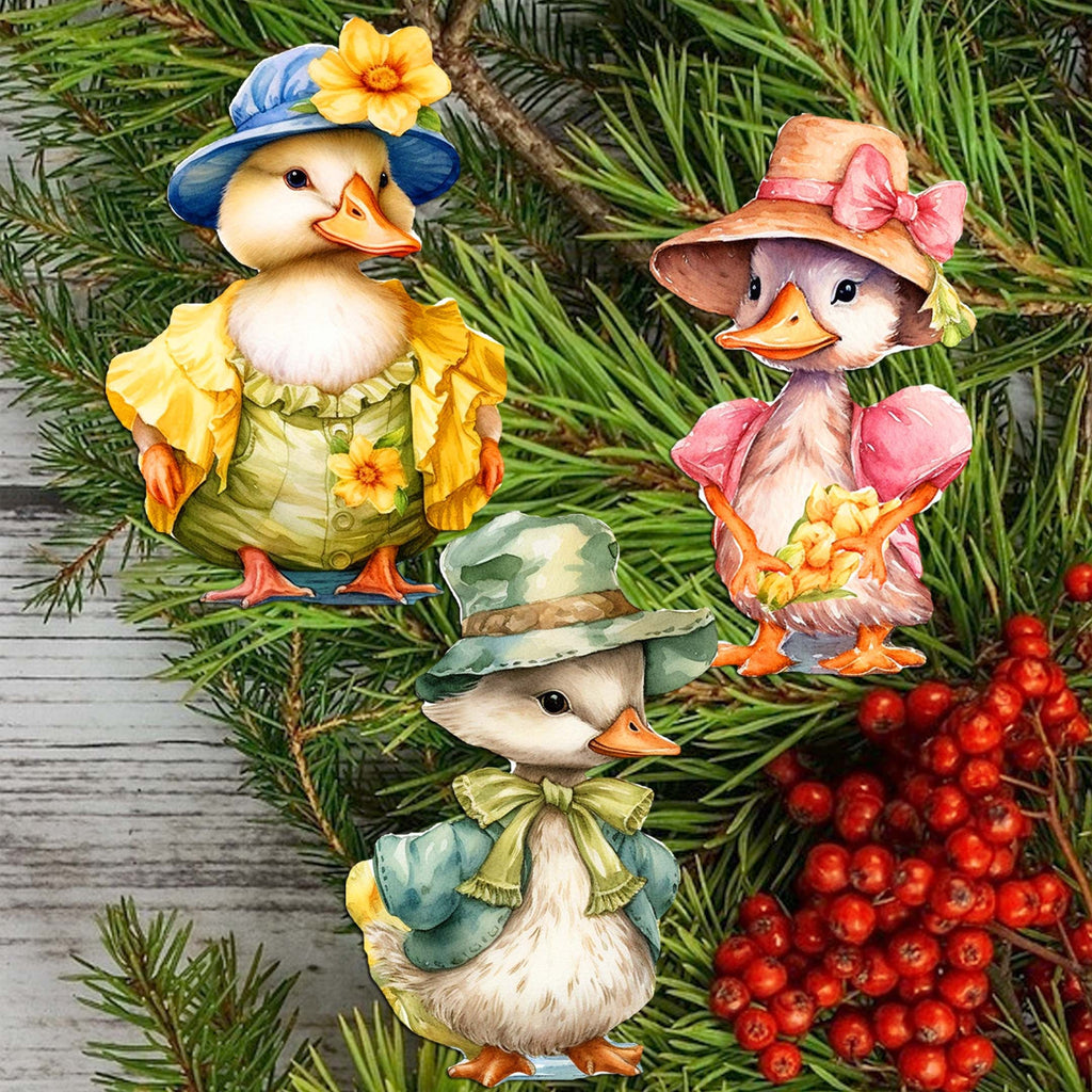 Easter Ducks Clip-On Eco Wood Decorative Ornaments Set of 3 by G. Debrekht - Easter Decor - 8091043C-S3