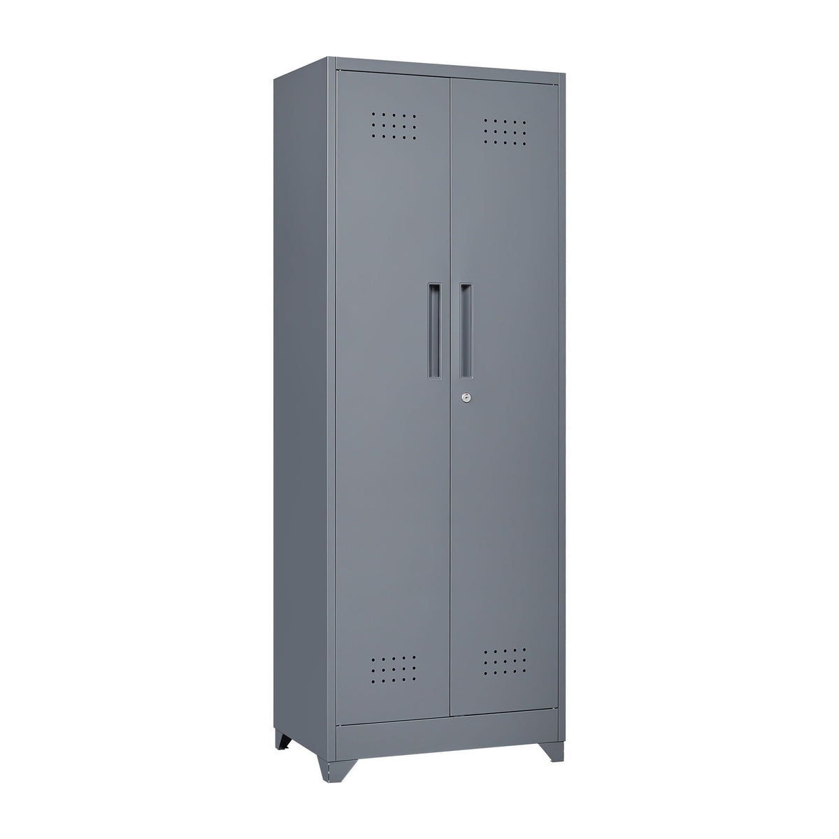 Heavy Duty Storage Cabinet With Locking Doors, Hanging Rod & Shelves, Broom Closet - Gray