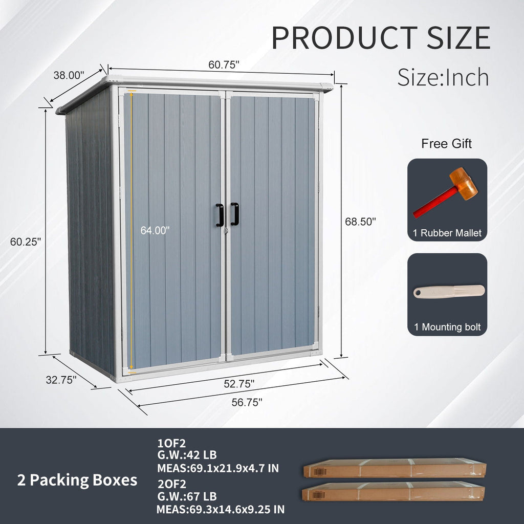 Outdoor Storage Shed Waterproof Resin Cabinet With Lockable Doors For Bikes And Patio Furniture - Gray