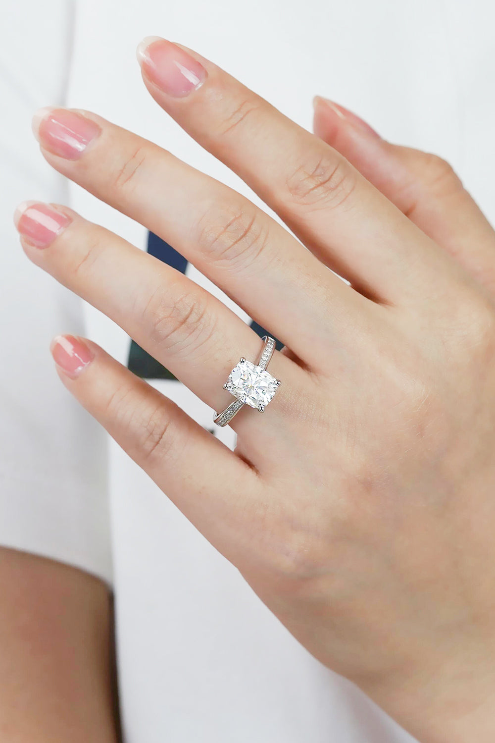 3 Carat Radiant-Cut Sparkala™ Side Stone Ring (Platinum Over Pure Sterling Silver)