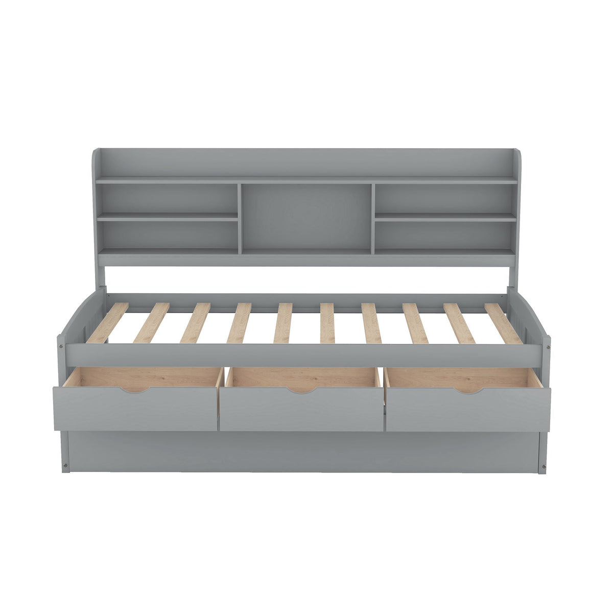 Captain Bed With Built In Bookshelves, 3 Storage Drawers, And Trundle