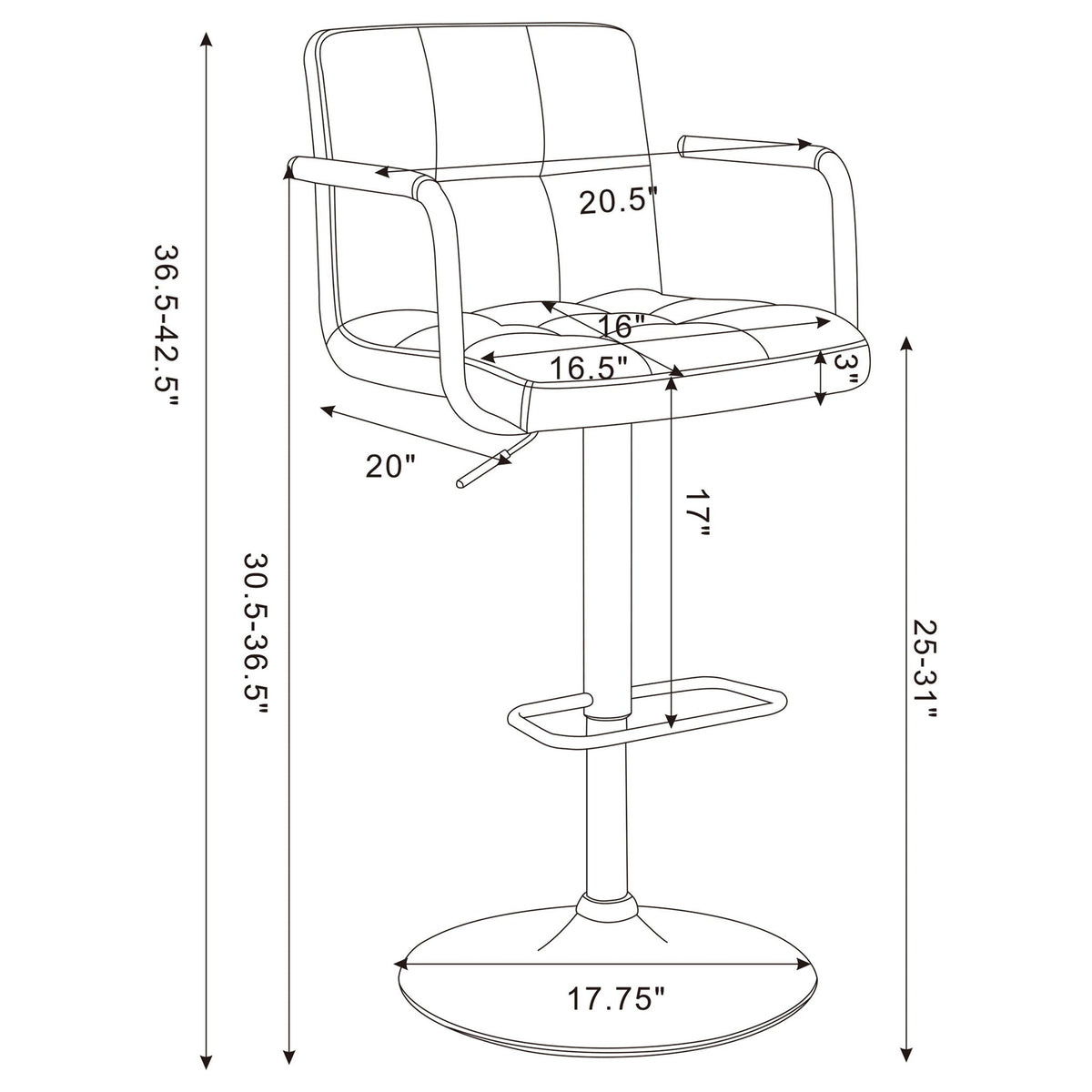 Adjustable Bar Stool With Hydraulic Height Adjustment