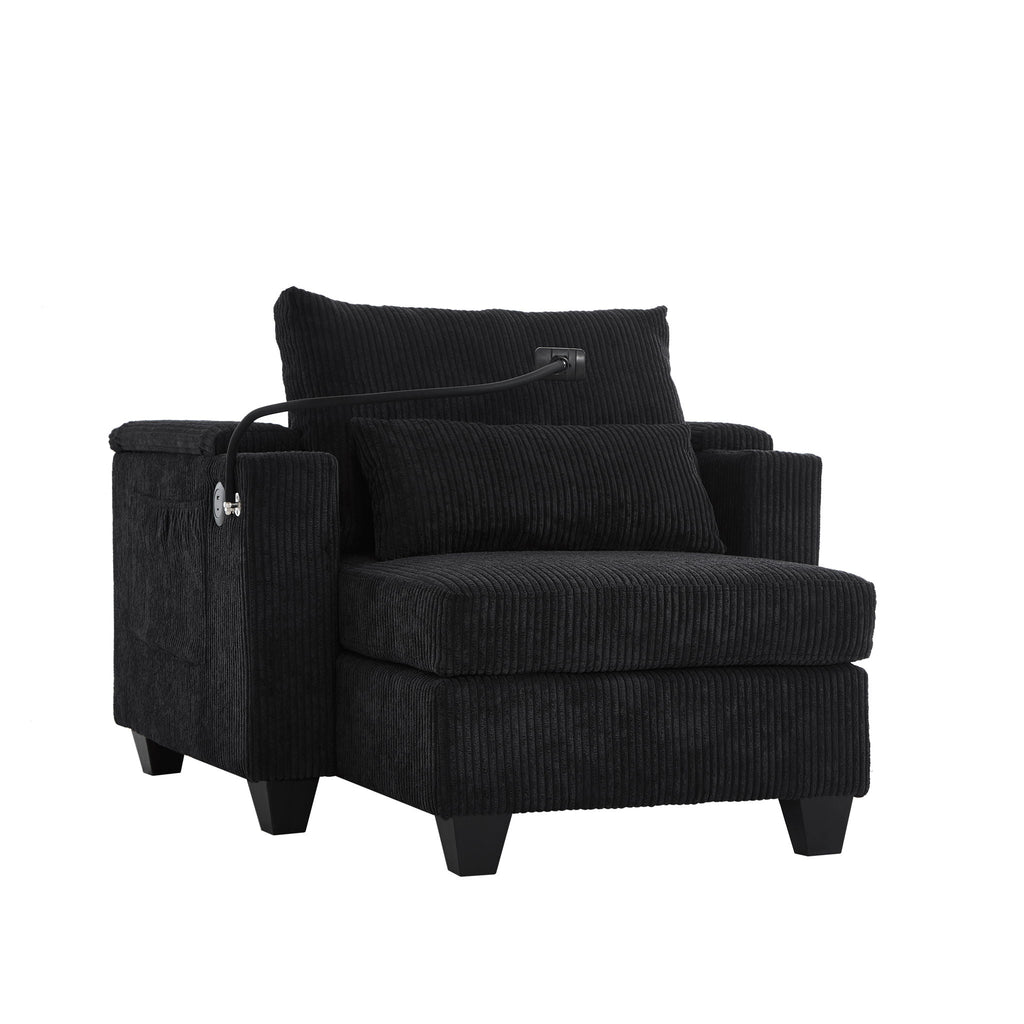 Convertible Chaise Lounge Sofa Chair With USB Ports, Cup Holders, Phone Holder And Storage