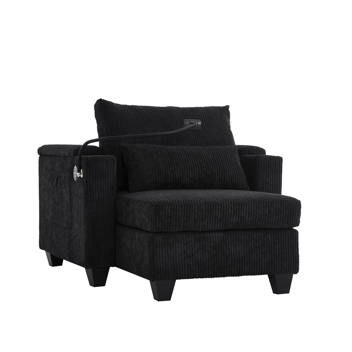 Convertible Chaise Lounge Sofa Chair With USB Ports, Cup Holders, Phone Holder And Storage