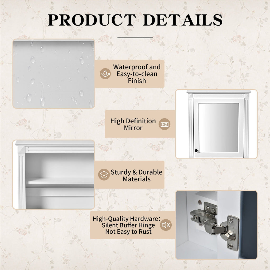 Wall Mounted Bathroom Storage Cabinet With Mirror, Medicine Cabinet With Height Adjustable Shelf